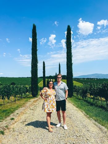 Couple wine tasting in Tuscany