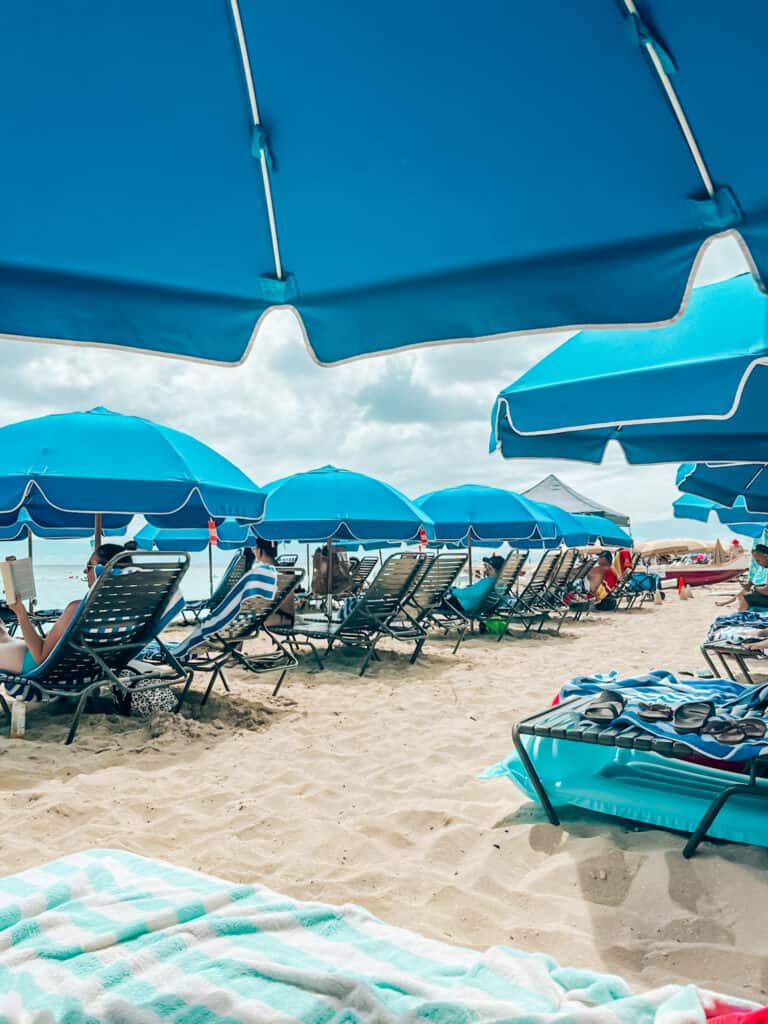 beach umbrellas and chairs 