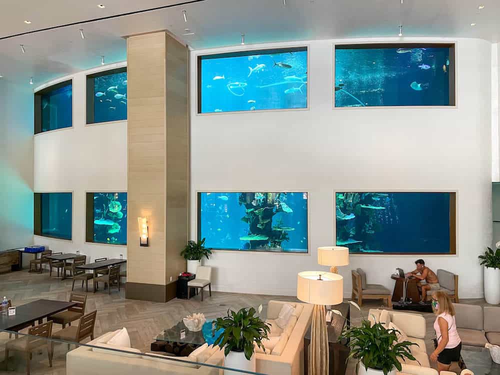 hotel lobby with an aquarium