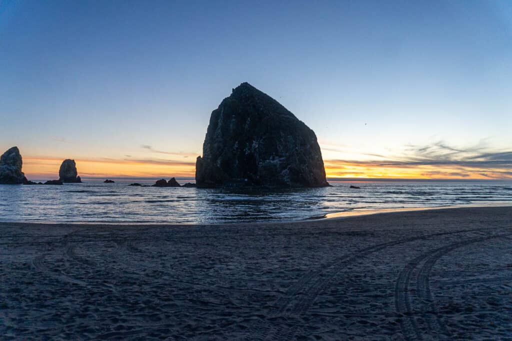 cannon beach haystack rock at sunset