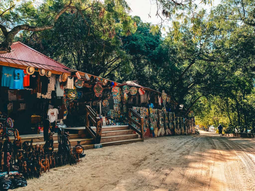 GPT
A colorful outdoor craft market nestled under the shade of lush trees, displaying a vibrant array of local artworks, textiles, and handicrafts, with visitors strolling through the sandy aisle, immersed in the cultural offerings.