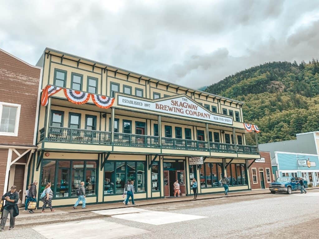 Skagway Brewing Company, a historic brewery in Alaska, established in 1897, flaunts its heritage with American flags