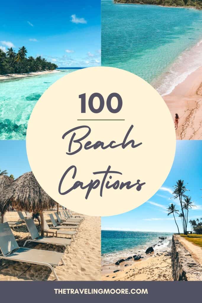 "100 Beach Captions" image: A collage featuring four different beach scenes