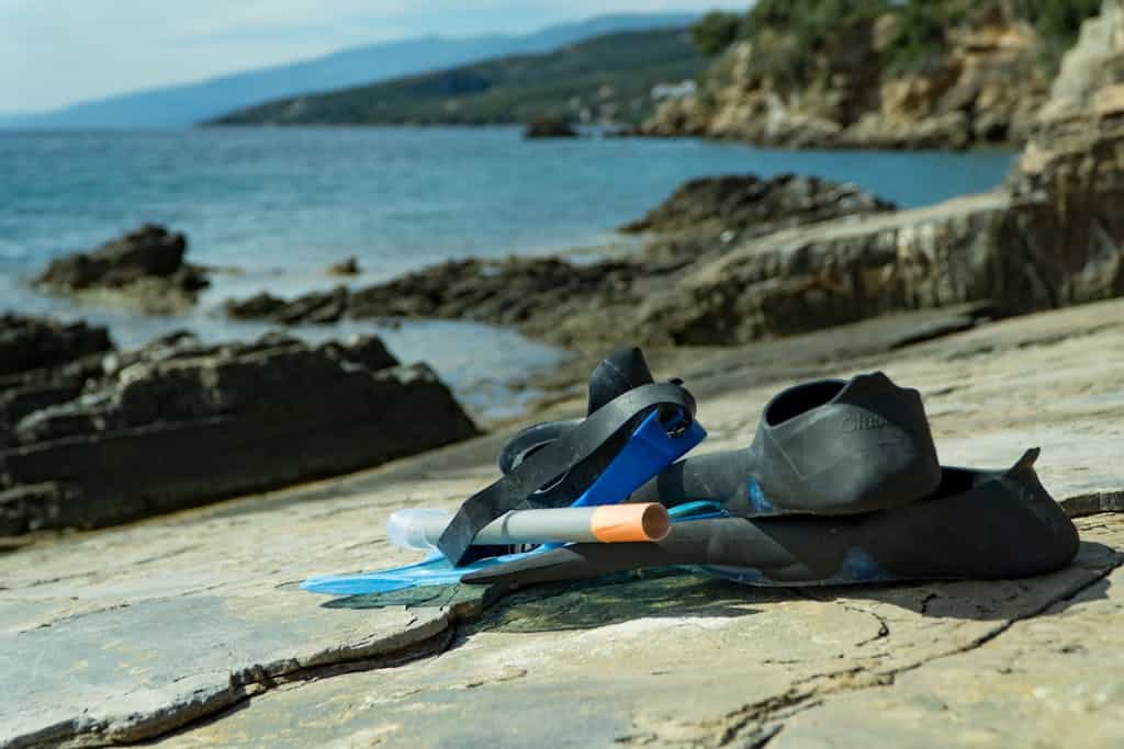 Black Rubber Flipper on Gray Concrete Surface during Daytime